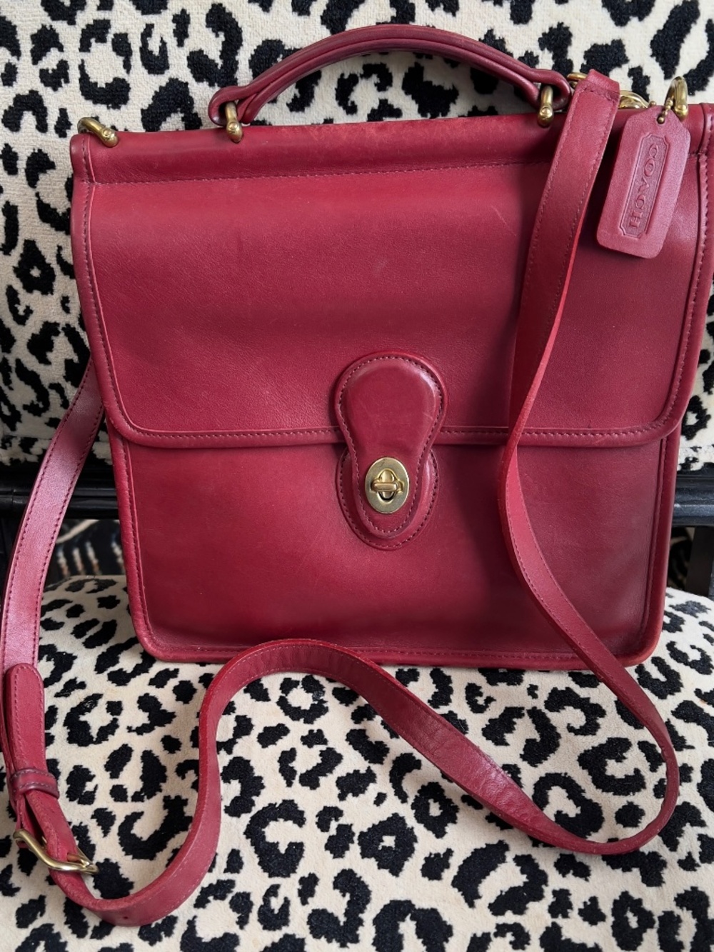 COACH WILLIS RED GLOVE TANNED LEATHER TURN LOCK SATCHEL 9927 VINTAGE